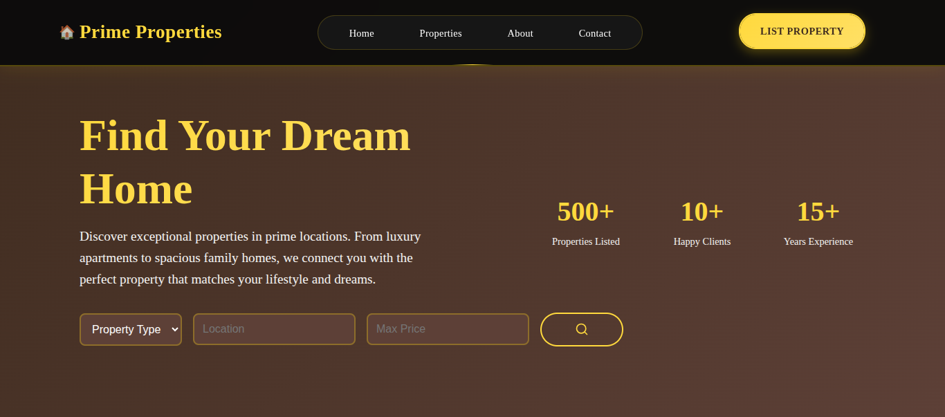 Real estate website screenshot